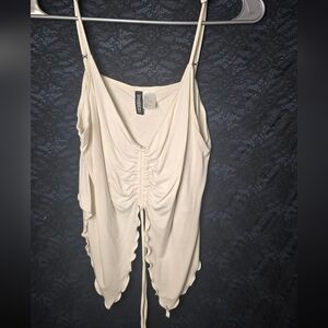 Divided Cream Ruched Scallop-Trim Camisole
